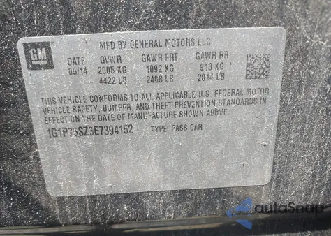 2014 Chevrolet Cruze Diesel z USA, uszkodzony, nr VIN 1G1P75SZ3E7394152